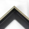 This L-shaped modern canvas floater frame, features a smooth curved wall, and a brushed silver face.
*Note: These solid wood, custom canvas floaters are for stretched canvas prints and paintings, and raised wood panels.