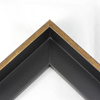 This L-shaped modern canvas floater frame, features a smooth curved wall, and a brushed gold face.
*Note: These solid wood, custom canvas floaters are for stretched canvas prints and paintings, and raised wood panels.