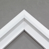 Unique geometric 1 " floater. The face of this molding features an off center peak which gives it a unique contrast in the right lighting. This frame comes in Matte White with a dull satin finish.