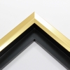 Unique geometric 1 " floater. The face of this molding features an off center peak which gives it a unique contrast in the right lighting. This frame comes in Metallic gold finish.
